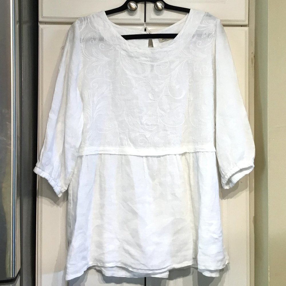 Alessia Pacini White Linen Embroidered Top Size Large
